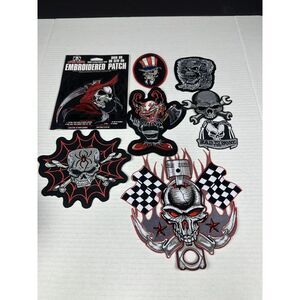 Mixed 8 Patches SKULL SKELETON BONES GRIM‎ REAPER 8 Patch Lot